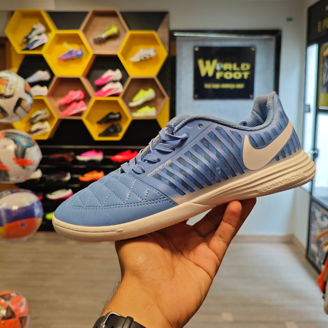 Chuteira de Futsal Nike Lunar Gato II IC (Azul Universitário e Branco) - PRONTA ENTREGA