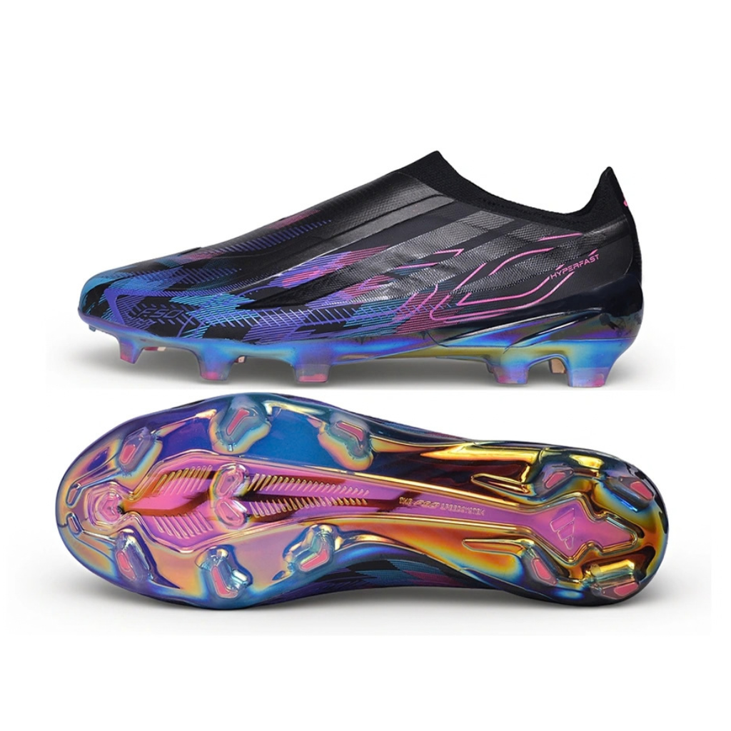 Chuteira de Campo Adidas F50 Hyperfast FG Laceless Preto-Azul-Roxo - PRONTA ENTREGA