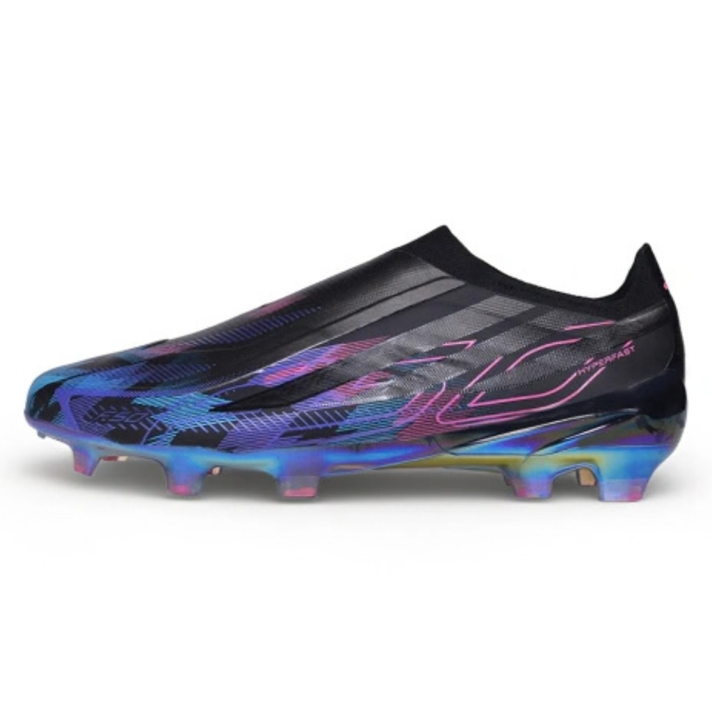 Chuteira de Campo Adidas F50 Hyperfast FG Laceless Preto-Azul-Roxo - PRONTA ENTREGA