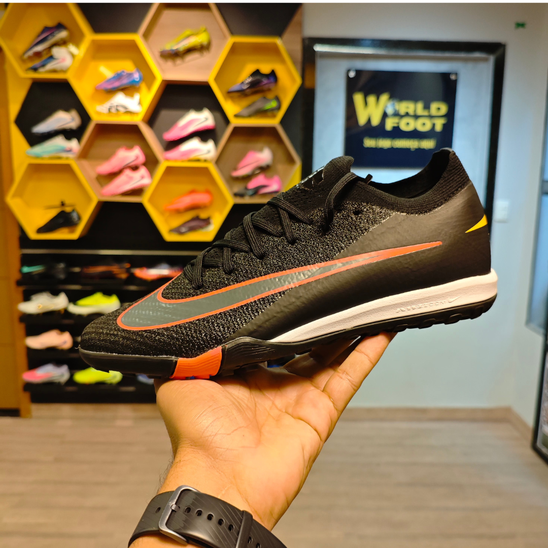 Chuteira  Society Nike Mercurial Vapor 16 -Preto-Laranja - Pronta Entrega