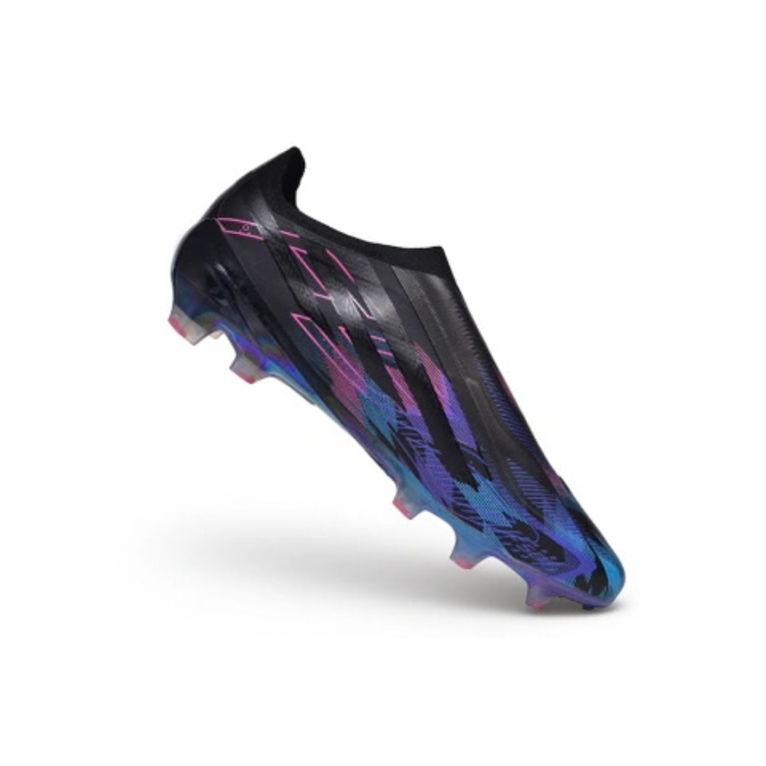 Chuteira de Campo Adidas F50 Hyperfast FG Laceless Preto-Azul-Roxo