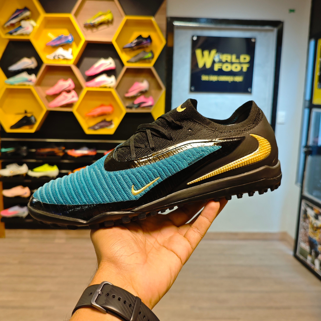 Chuteira Society Nike Phantom 6 Tf Elite - Azul Turquesa e Preto - PRONTA ENTREGA