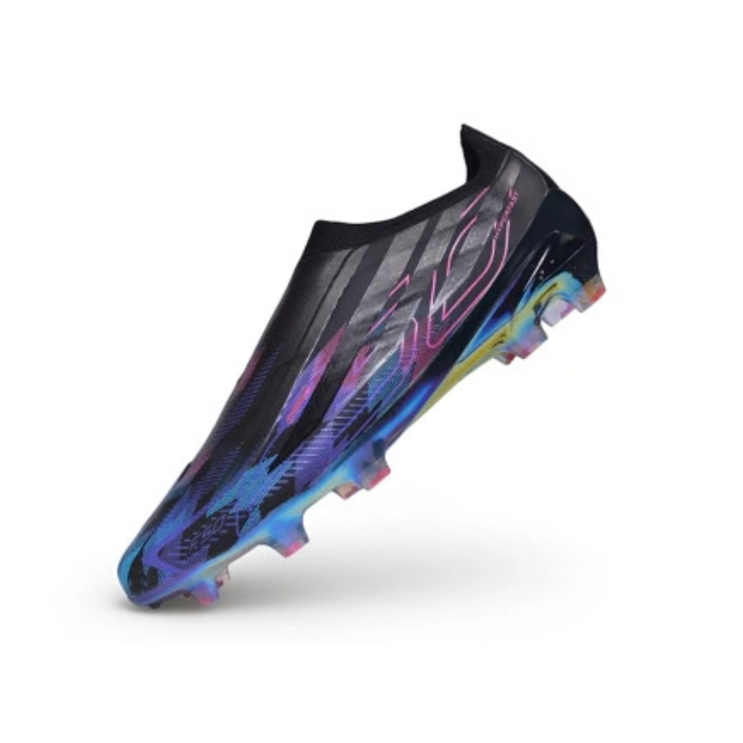 Chuteira de Campo Adidas F50 Hyperfast FG Laceless Preto-Azul-Roxo