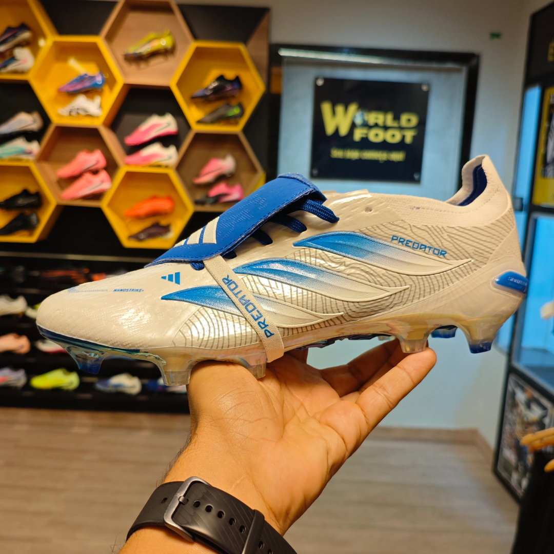 Chuteira de Campo Adidas Predator Tongue 26 FG Azul Branco - PRONTA ENTREGA