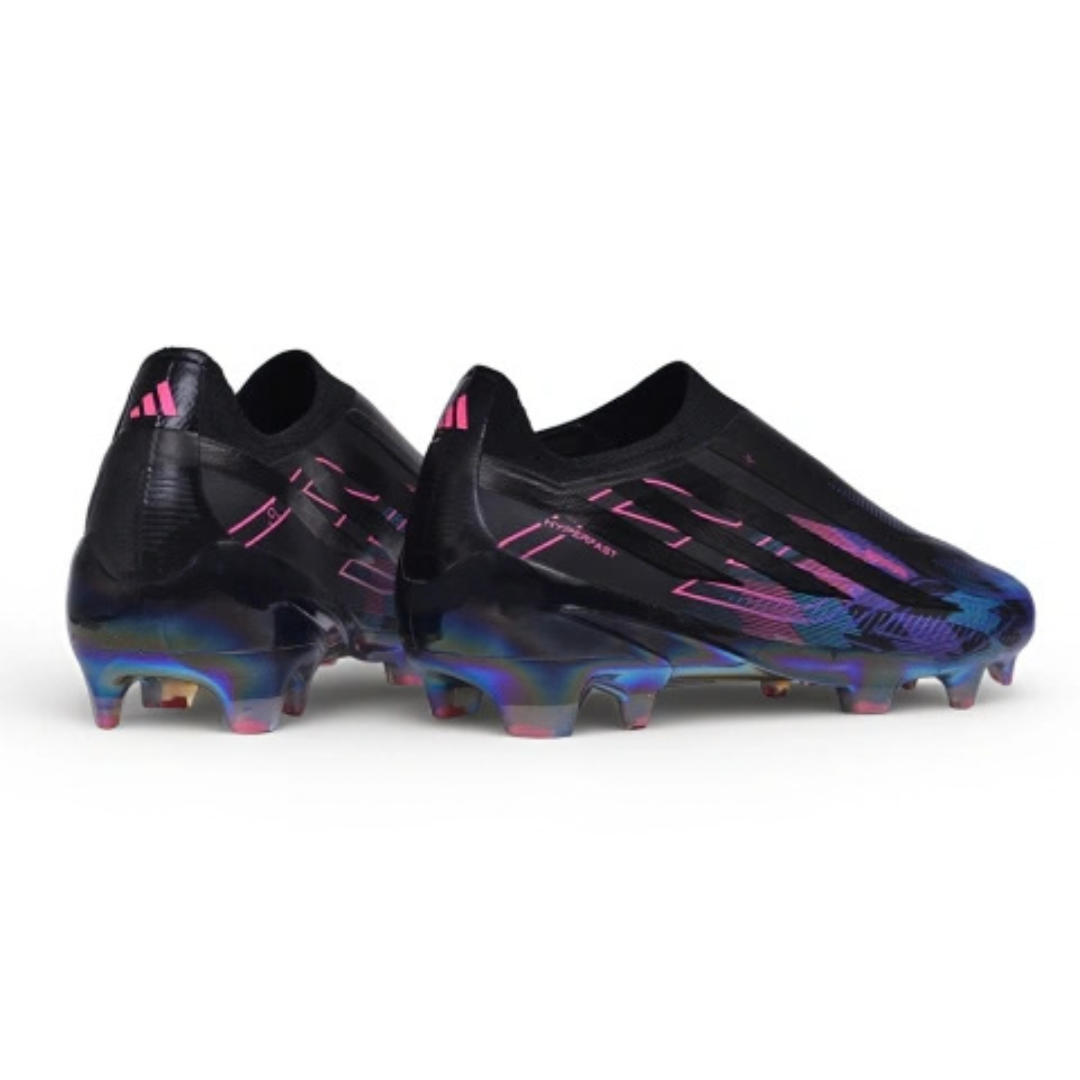Chuteira de Campo Adidas F50 Hyperfast FG Laceless Preto-Azul-Roxo