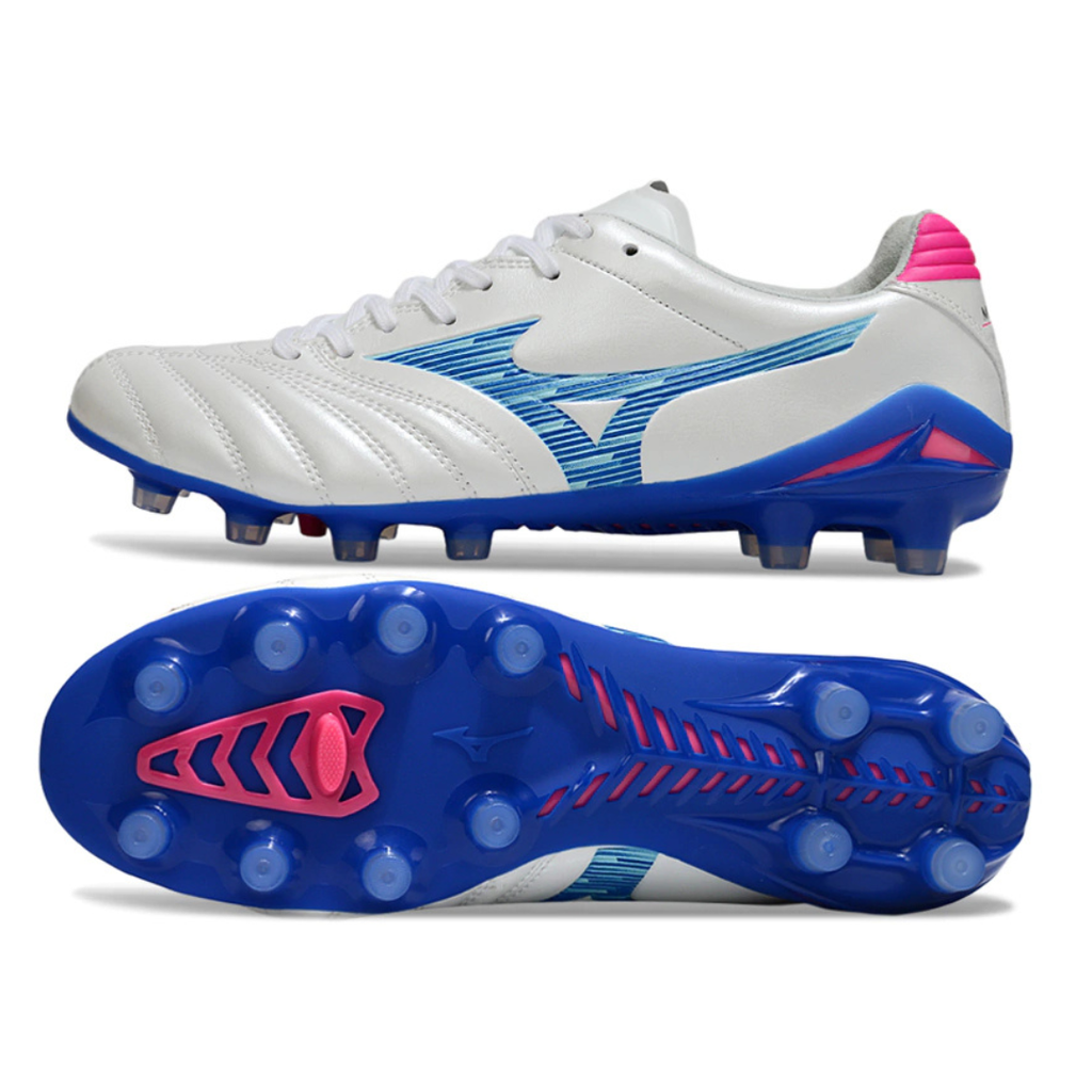 Chuteira de Campo Mizuno Morelia Neo IV Fg Elite Branco/Azul - PRONTA ENTREGA