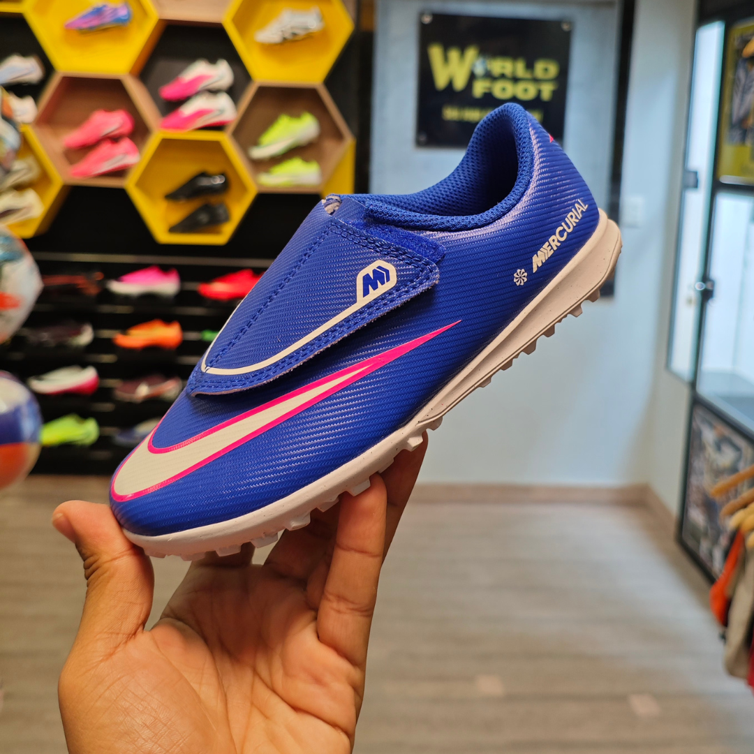 Chuteira Society Infantil Nike Mercurial Vapor 16 Club Attack – Azul/Rosa - PRONTA ENTREGA