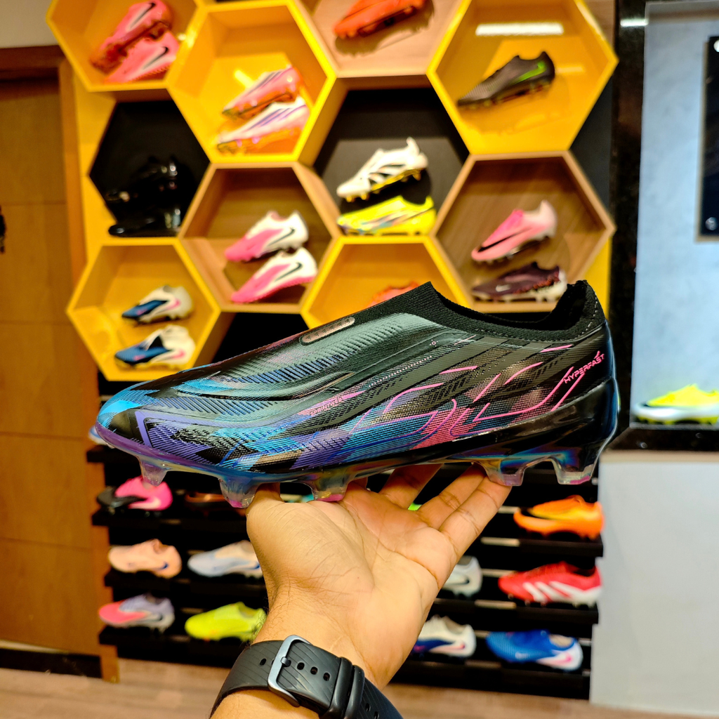 Chuteira de Campo Adidas F50 Hyperfast FG Laceless Preto-Azul-Roxo - PRONTA ENTREGA