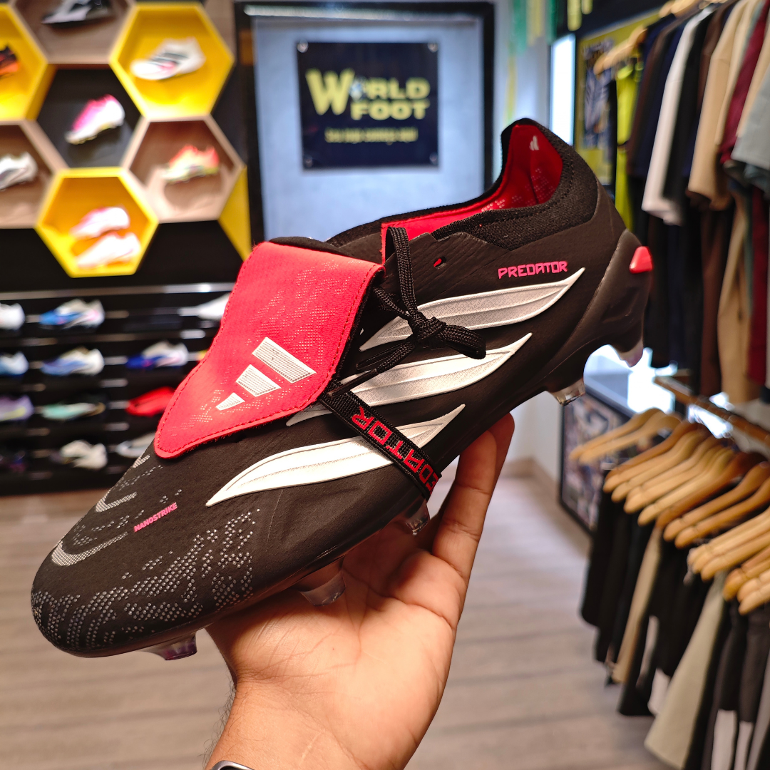 Chuteira de Campo ADIDAS Predator Elite Tongue 26 FG Preto - Vermelho - PRONTA ENTREGA