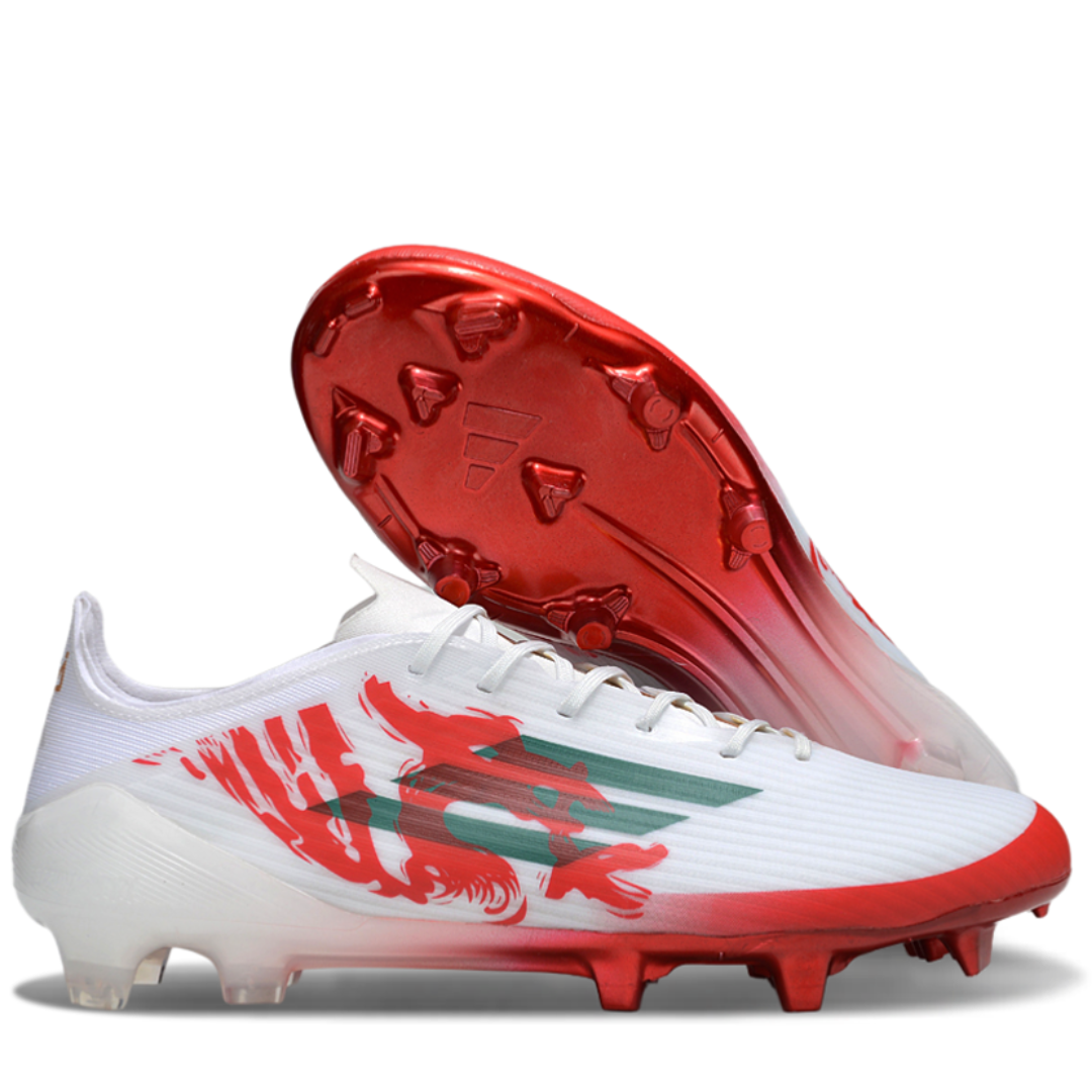 Chuteira de Campo Adidas F50 Branco/Vermelho FG Elite